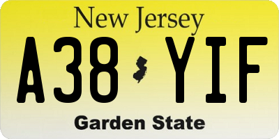 NJ license plate A38YIF