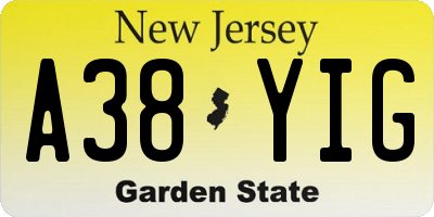 NJ license plate A38YIG