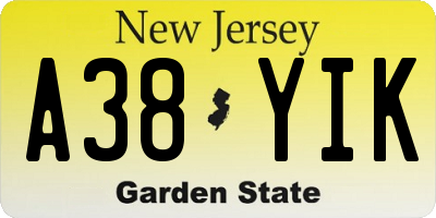 NJ license plate A38YIK