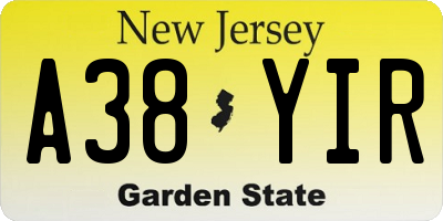 NJ license plate A38YIR