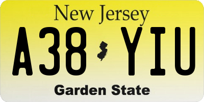 NJ license plate A38YIU