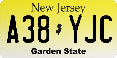 NJ license plate A38YJC