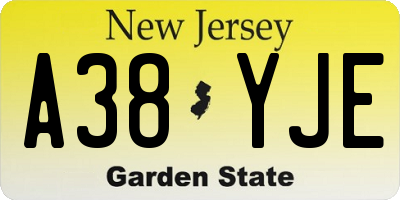 NJ license plate A38YJE