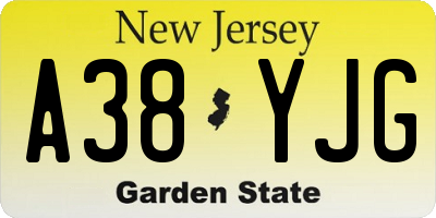 NJ license plate A38YJG