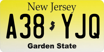 NJ license plate A38YJQ