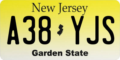 NJ license plate A38YJS