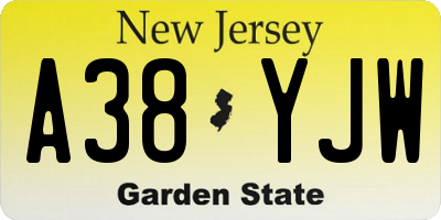 NJ license plate A38YJW