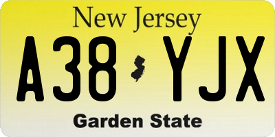 NJ license plate A38YJX