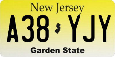 NJ license plate A38YJY