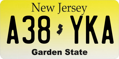 NJ license plate A38YKA