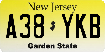 NJ license plate A38YKB