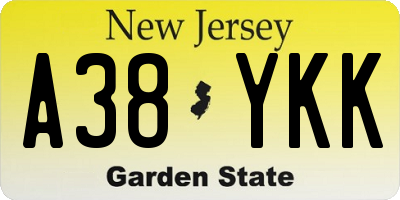 NJ license plate A38YKK
