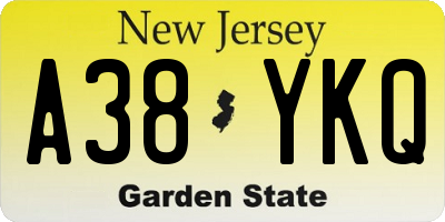 NJ license plate A38YKQ