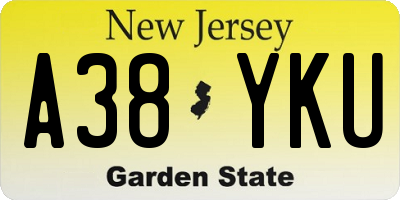 NJ license plate A38YKU