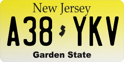 NJ license plate A38YKV