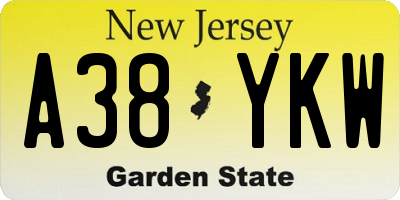 NJ license plate A38YKW