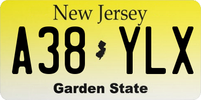 NJ license plate A38YLX
