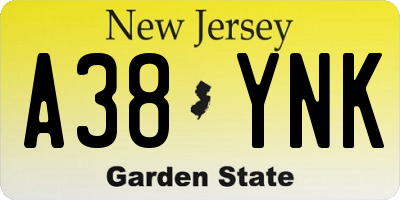 NJ license plate A38YNK