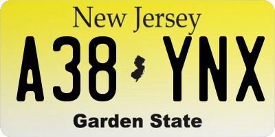 NJ license plate A38YNX