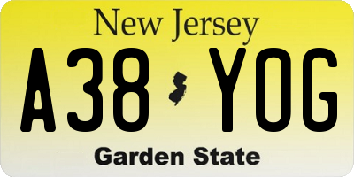 NJ license plate A38YOG