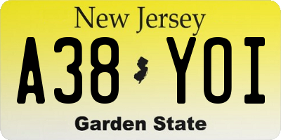 NJ license plate A38YOI