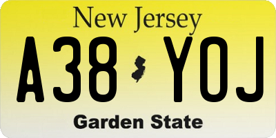 NJ license plate A38YOJ