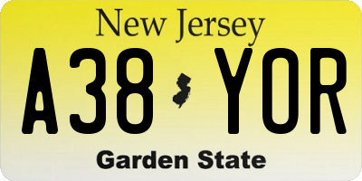 NJ license plate A38YOR