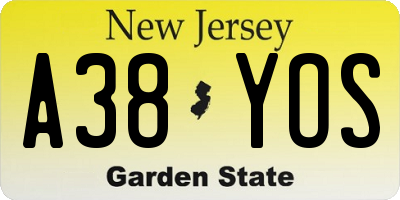 NJ license plate A38YOS
