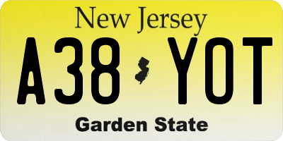 NJ license plate A38YOT