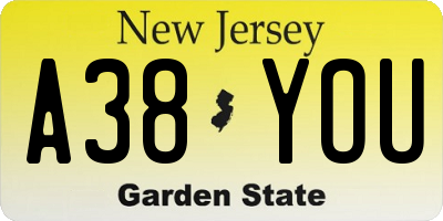 NJ license plate A38YOU
