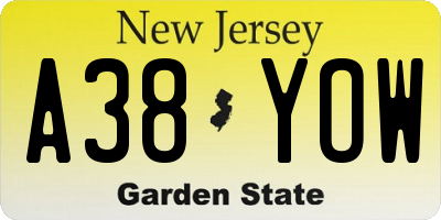 NJ license plate A38YOW