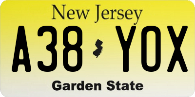 NJ license plate A38YOX