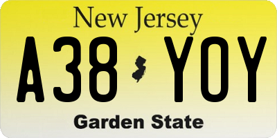 NJ license plate A38YOY