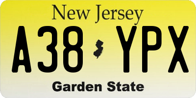 NJ license plate A38YPX
