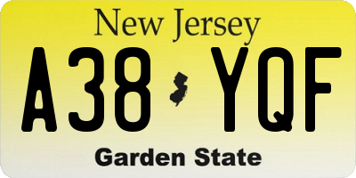 NJ license plate A38YQF