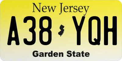 NJ license plate A38YQH