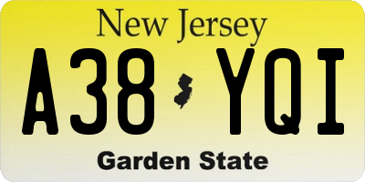 NJ license plate A38YQI