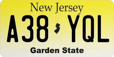 NJ license plate A38YQL