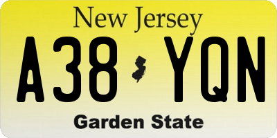 NJ license plate A38YQN