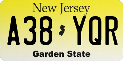 NJ license plate A38YQR