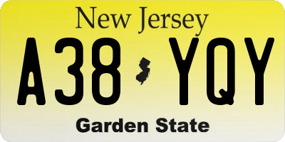 NJ license plate A38YQY