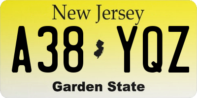 NJ license plate A38YQZ