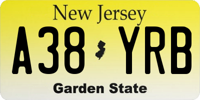 NJ license plate A38YRB