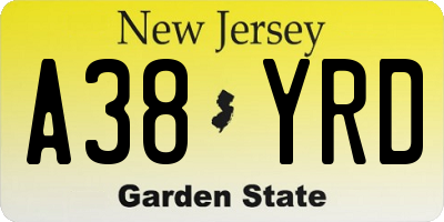 NJ license plate A38YRD