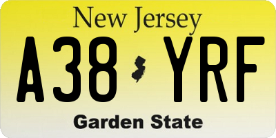 NJ license plate A38YRF