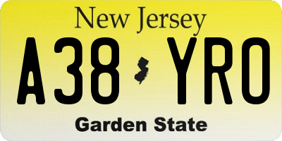 NJ license plate A38YRO