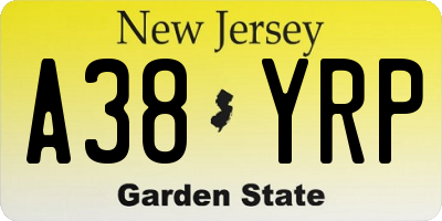 NJ license plate A38YRP