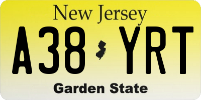 NJ license plate A38YRT
