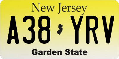 NJ license plate A38YRV