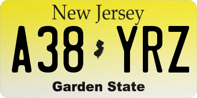 NJ license plate A38YRZ